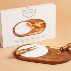Twine Living Company Gourmet Cheese Board 4 Piece Set Wood Ceramic New Sealed